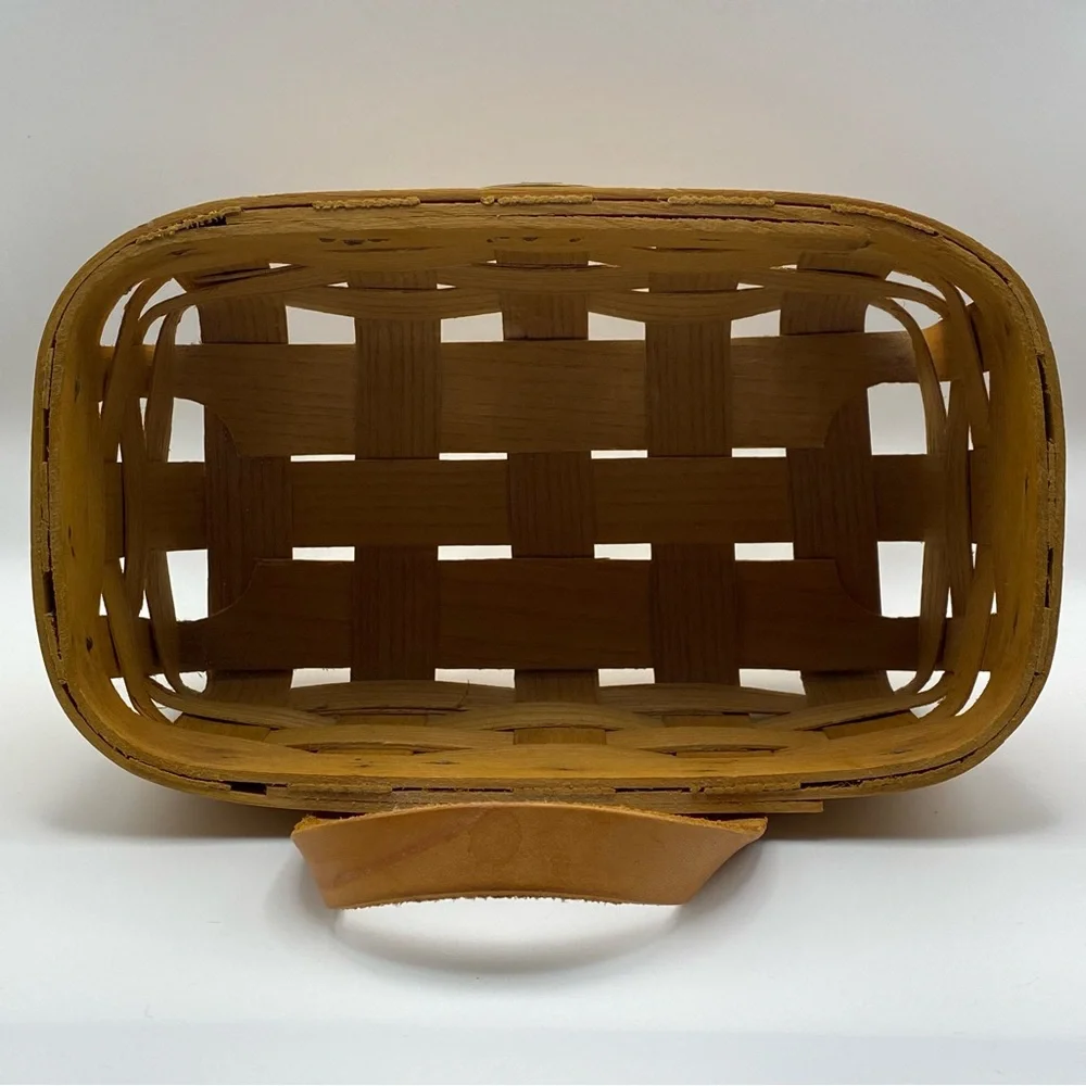 Peterboro Basket Co White Ash Woven Basket w/ Leather Handle 9.25” x 5.75” x 4”